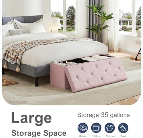 DUMOS 43 Inch Foldable Storage Ottoman Bench, Large Ottoman with Storage - Image 4