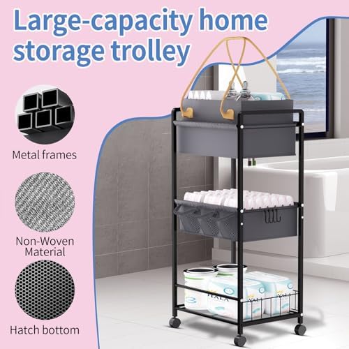 2IN1 Baby Diaper Caddy Organizer-3 Tier Rolling Storage Cart with Dividers - Image 6