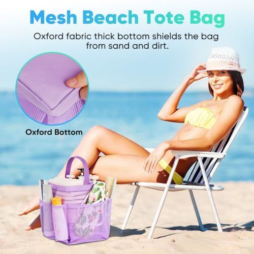 EUDELE Mesh Shower Caddy Portable for College Dorm Room Essentials,Portable Shower Caddy Dorm with 9-Pocket Large Capacity, Shower Bag for Beach, Swimming, Gym, Travel essentials, Purple - Image 6