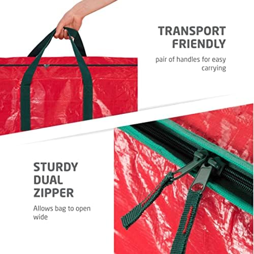 ZOBER Christmas Tree Storage Bag - With 2 Ornaments Accessories/Garland Bags - Fits 7.5 Ft Trees - Plastic, Waterproof Christmas Tree Bag For Storage Box For Xmas - Strong, Durable Handles - Red - Image 5