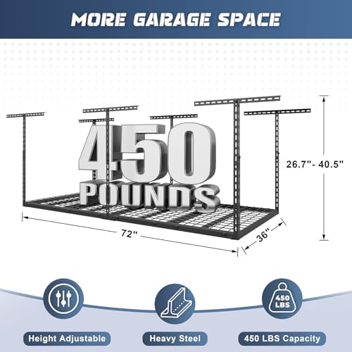3X6FT Overhead Garage Storage Rack 450LBS Capacity, 26"-40" Height Adjust - Image 2