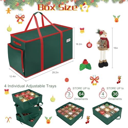 2-in-1 Christmas Ornament Storage Box Keeps 64-3"/36-4" Holiday Ornaments - Image 7