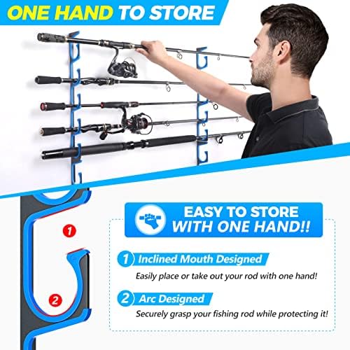 PLUSINNO H5 Horizontal Fishing Rod/Pole Holders for Garage, Wall Ceiling Mounted Fishing Rod Holder, Aviation Aluminum Fishing rod rack Holds up to 5/10/20 Rod or Combos Fishing Gear and Gifts for Men - Image 3