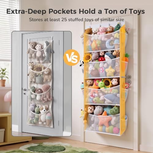 Over Door Stuffed Animal Storage Organizer Large Plush Toy Holder with Mesh Window White - Image 3