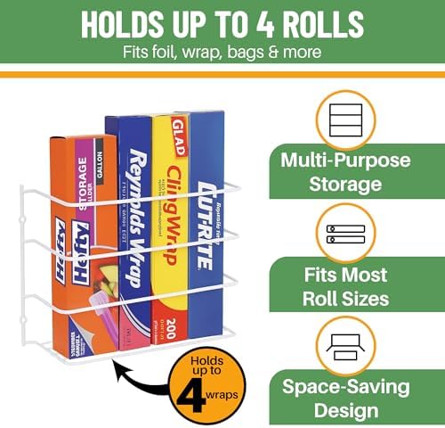 Evelots Kitchen Wrap & Food Bag Organizer Wall/Cabinet Mount, 4-Pack, White - Image 2