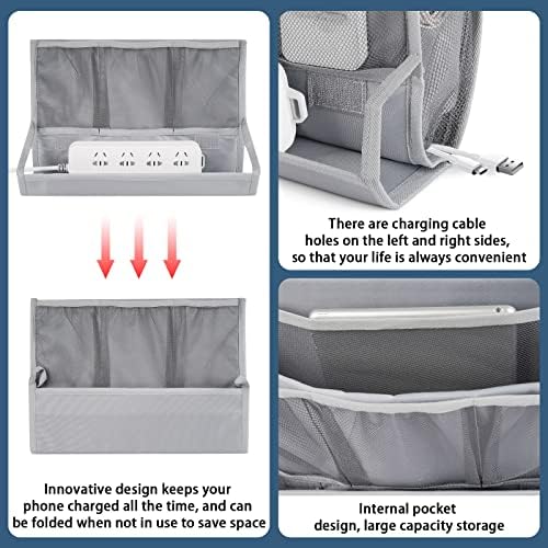 Bedside Caddy Organizer for Dorm Bed Rails with 7 Pockets, Gray - Image 5