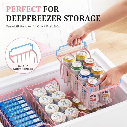 SUNALLY Stackable Storage Bins 4 Pcs Wire Baskets Freezer Organizer, Pink - Image 5