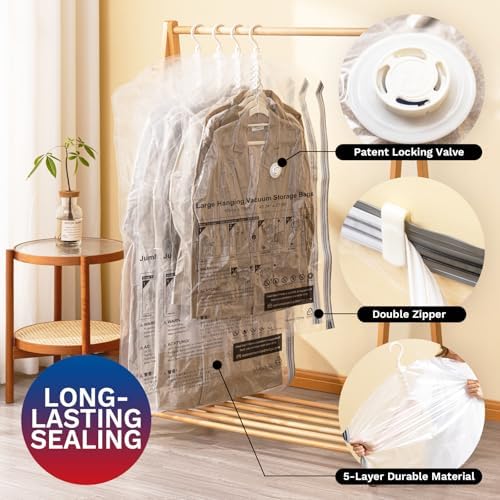 Hanging Vacuum Storage Bags, Space Saver for Clothing, 4 Long with Pump - Image 5