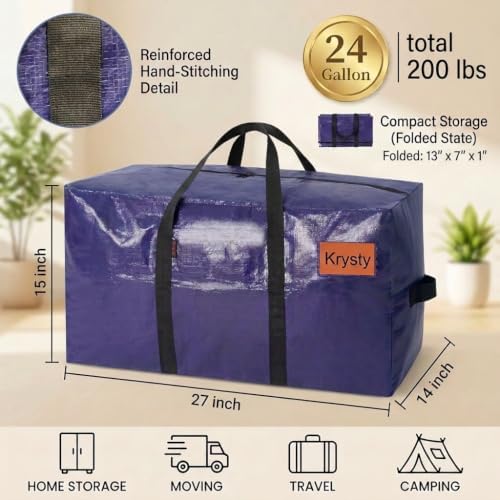 6 Pack Moving Bags Heavy Duty Extra Large, 24 Gallon Each, Total 200 lbs - Image 2