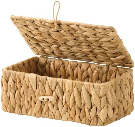 StorageWorks Wicker Basket with Lid, Storage Baskets with Lids, Hyacinth by StorageWorks