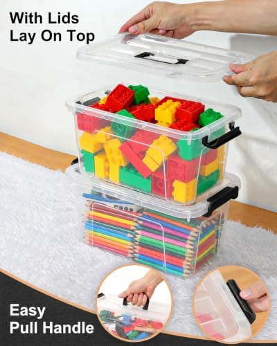 EOENVIVS 7 QT Clear Storage Bins with Lids, 6 Pack, Stackable Storage Boxes - Image 3