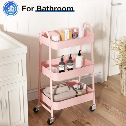 OLIXIS Metal 3 Tiers Rolling Storage Utility Cart with Lockable Wheels - Image 2