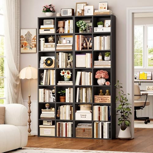 FOTOSOK Black Bookshelf 7-Tier Narrow Bookshelf Tall DVD CD Media Shelf - Image 4
