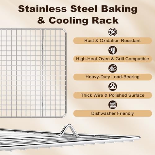 Briout 2PCS Cooling Racks for Cooking and Baking,8.5" x12" Wire Rack,Silver - Image 2