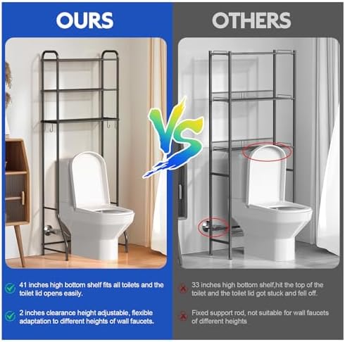 samstar 3 Tier Over The Toilet Storage Rack, Bathroom Organizer Shelves Cabinet Above Toilet, Freestanding Shelf Space Saver, Black - Image 5