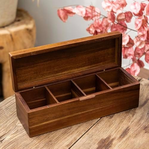 Acacia Wooden Tea Bag Organizers, Tea packet Storage Boxes, Tea Caddy for Tea Bags Chest, Teabag Holder Containers, Teabox Station Display, Organizador De Tes Caja Para Te, 4 Compartments - Image 3