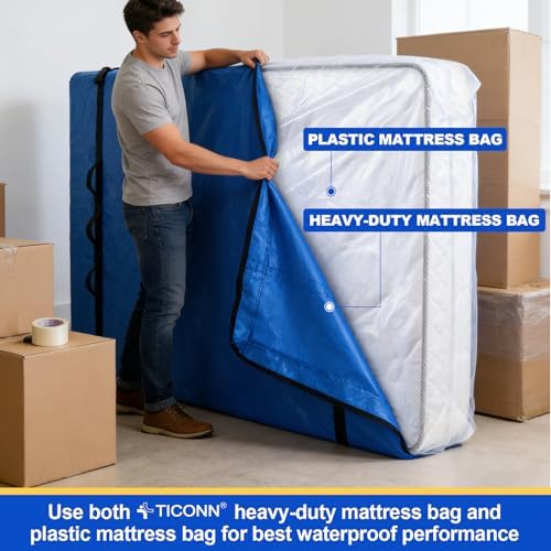 TICONN 2PK Plastic Mattress Bags for Moving, Waterproof Mattress Cover - Image 5