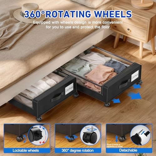 Beborxue Under Bed Storage with Wheels, 4-Pack (Black) - Image 3