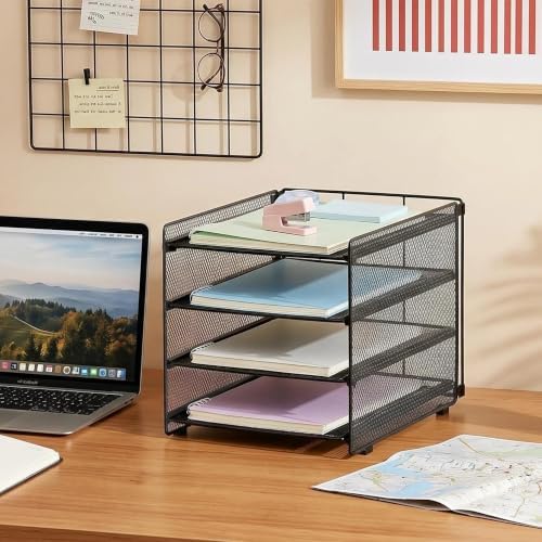 OPNICE Desk Organizer, 4-Tier Paper Organizer Letter Tray, Black - Image 3
