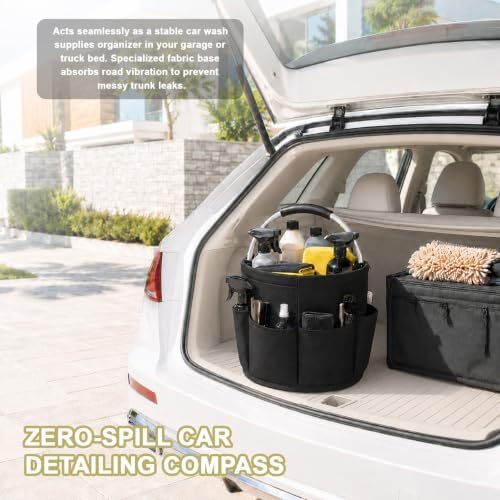 Premium Cleaning Caddy with Handle | Large Capacity Cleaning Supply Caddy with Deep Side Pockets | Collapsible Organizer Bag for Car Wash Supplies and Garden Tools (Black) - Image 5
