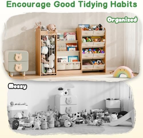 Kids Toy Organizer with Bookshelf & Stuffed Animal Storage, 51'', Burlywood - Image 6