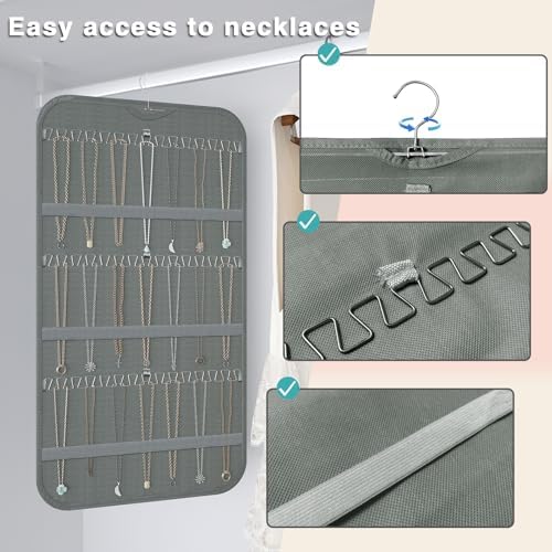 Double-Sided Hanging Jewelry Organizer for Necklaces Earrings, 2-Pack, Grey - Image 4