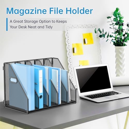 MINDEPOT Desk File Organizer Folder Holder with 5 Vertical for Office Black - Image 2