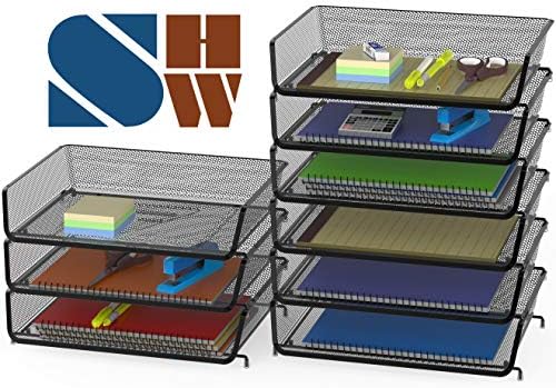 Simple Houseware Stackable Wide Entry Letter Tray Organizer, 3-Pack, Black - Image 2