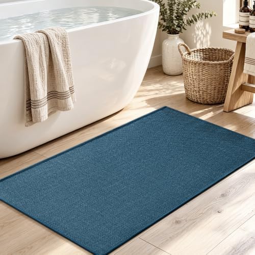 chakme Bathroom Rugs Mat 36x24, Ultra Thin Non Slip Bath Mat Large Quick Dry Absorbent Bath Mat for Bathroom, (Dark Blue, 36"x24") - Image 3