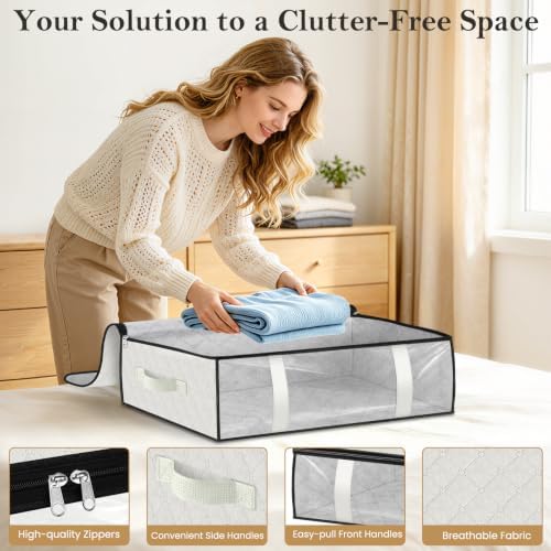 6 Pack Storage Bags, 40L Clothes Storage Containers, Storage Bins, White - Image 3