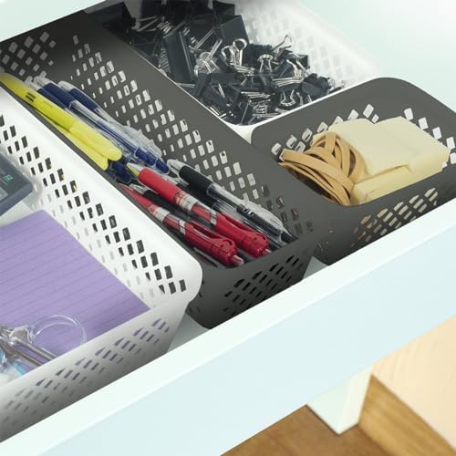 Glad Plastic Storage Basket Set - Multipurpose Drawer Trays, Kitchen Pantry Containers, and Bathroom Bins - Narrow Organizers, Grey, 6 Count (Pack of 4) - Image 2