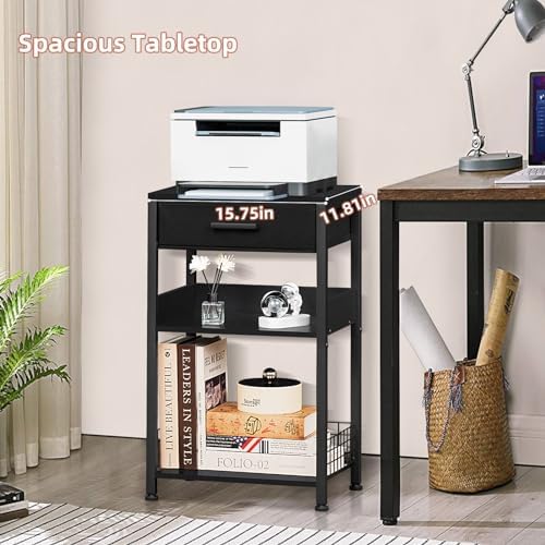 Lerliuo Printer Stand with Storage,3 Tier Home Office Organizer with Fabric Drawer,Industrial Style Printer Table for Printer, Scanner, Paper and Office Supplies - Image 4