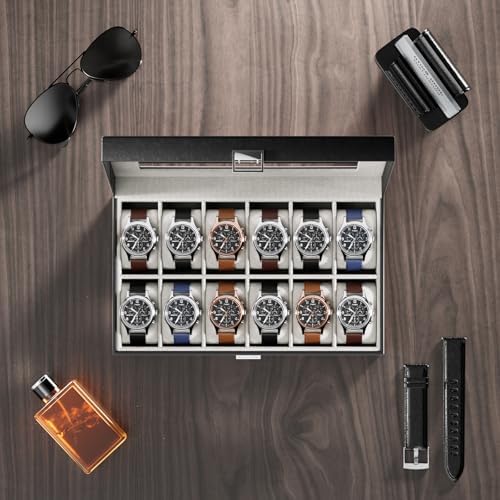 ProCase Watch Box Organizer, 12 Slot Watch Display Case, Black - Image 2