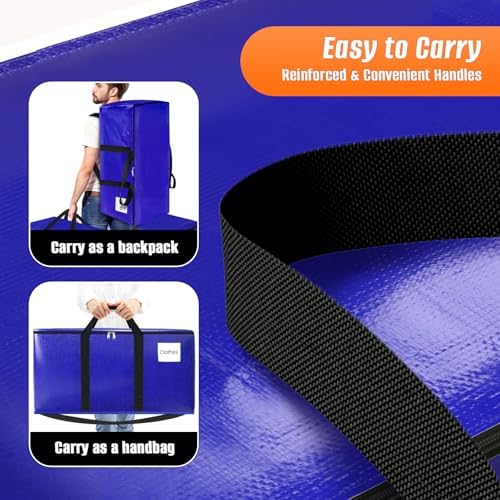 FabSpace 4-Pack Moving Bags with Backpack Straps & Carry Handles, 25 Gallons-93 L Heavy Duty Storage Totes for Space Saving, Foldable Storage Bags for College Dorm, Travel, Camping (Blue) - Image 4