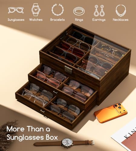 NEWLOOP 10/20/30 Wooden Pattern Sunglass Organizer Multiple Pairs of Eyeglass Ultra-thin Frame Storage Box for Women Men - Image 6