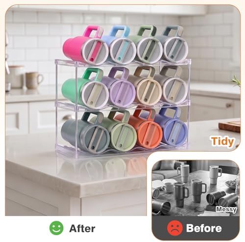 Large Compartment Water Bottle Organizer, Stackable Water Bottle Holder for Stanley 40 oz Tumbler, Clear Tumbler Organizer for Cabinet, Kitchen Pantry or Countertop, 3 Pack (3 Pack) - Image 3