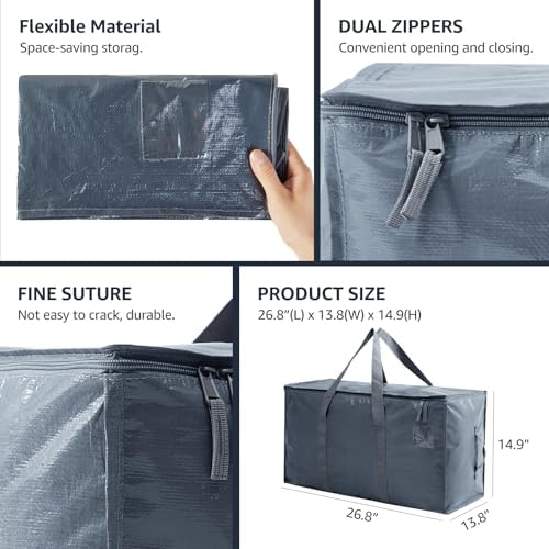 Moving Bags Heavy Duty Extra Large, Moving Boxes, Moving Supplies Essentials,Storage Bins with Lids, Plastic Packing Totes, Storage Bags for Clothes with Handles & Zippers(Grey, 6 Pack) - Image 7
