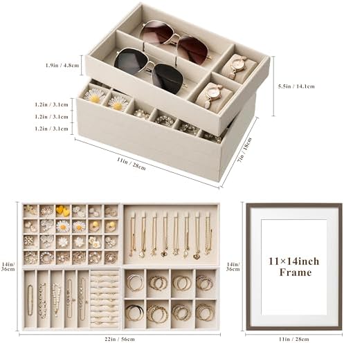 Velvet Jewelry Drawer Organizer Trays – Large Beige Stackable Jewelry Storage Inserts Set, 4-Layer Jewelry Tray Set for Earrings, Rings, Necklaces, Bracelets with Removable Dividers for Dresser,Vanity - Image 2