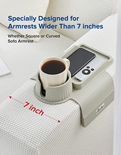 Couch Cup Holder Tray, Elimiko Silicone Sofa Drink Holder with Large Cup Holder and Tray, for Oversized Mugs/Long Remote/Snacks/Cellphone (Griege) - Image 6