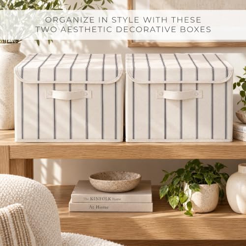 Decorative Linen Storage Boxes with Lids - Spacious Set of 2 Organizer Bins - Image 6