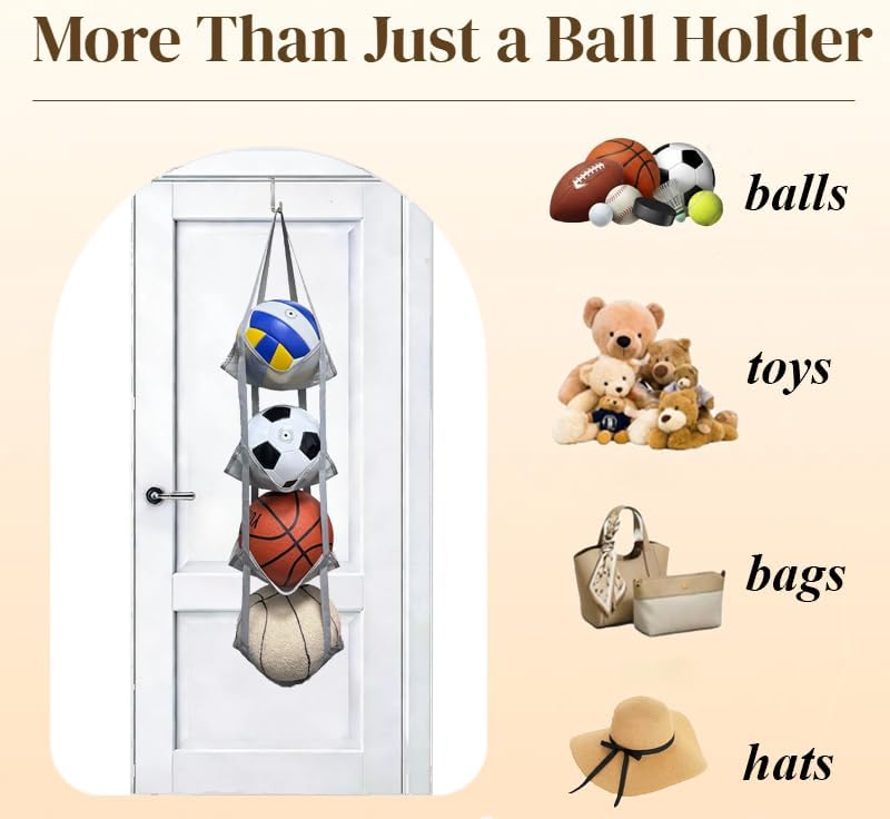 4-Tier Mesh Ball Storage Organizer, Basketball Holder for Garage, Sports Ball Storage for Basketballs, Toys and Snacks - Image 6