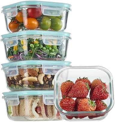 Vtopmart 5Pack 17.5oz Glass Storage Containers with Lids, Green by Vtopmart