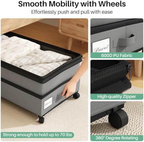 Kitstorack Under Bed Storage with Wheels 2Pack Height-adjustable Under Bed Storage Containers,Under Bed Shoe Storage Organizer with Clear Window&Label, Suitable for Clothes Storage, Gray - Image 4