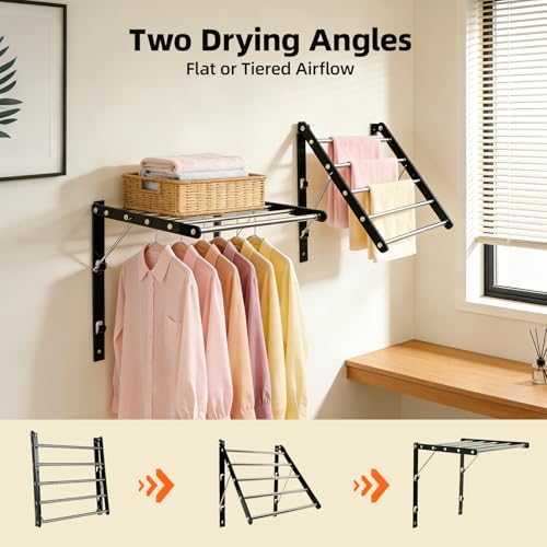 Wall Mounted Drying Rack, Foldable Laundry Rack, Adjustable Width, 60 lbs - Image 4
