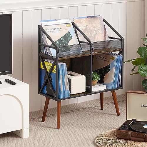 EYOCAL Vinyl Record Storage Holder Rack,250 LP Wooden Record Display Table for Albums Books Magazines Files for Living Room Bedroom Patent Pending - Image 4