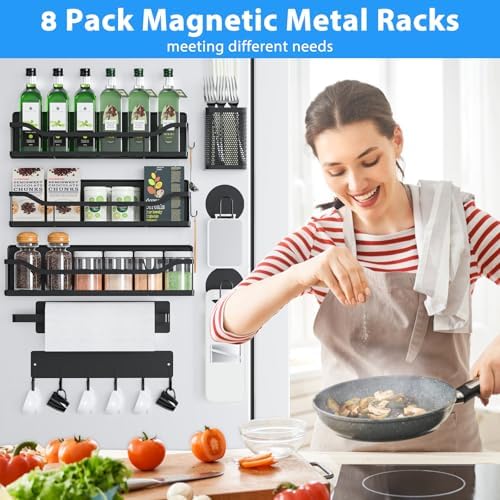 Multifunctional Magnetic Shelf for Washing Machine, Refrigerator, Microwave, and Any Metal Surface, Powerful Magnetic Shelves Include Magnetic Paper Towel Holder, Unique Hollow Design (8 pcs - Black) - Image 7