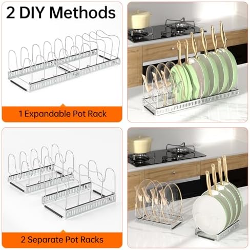 MUDEELA Expandable Pot Pan Lid Organizers inside Cabinet, 10 Divider-Silver - Image 5