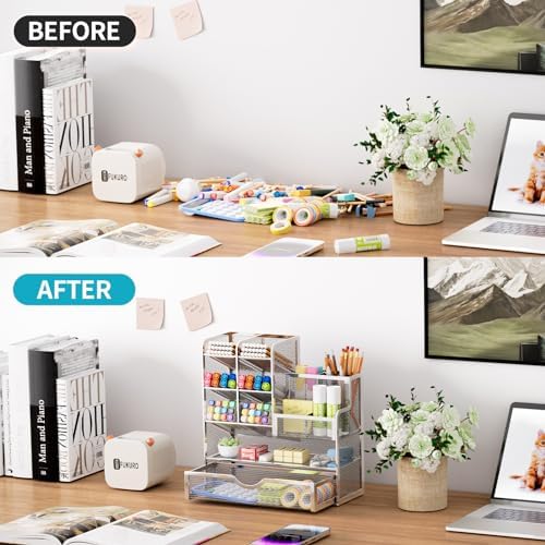 Marbrasse Mesh Pen Holder for Desk, Pen Organizer with Drawer, Multi-Functional Pencil Organizer, Desk Organizers and Accessories for Office Art Supplies (Silver) - Image 3