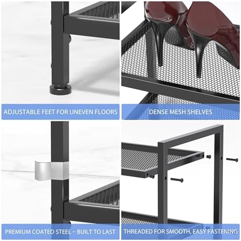 Expandable Shoe Rack for Closet, Entryway, Shoe Storage, 3-Tier, Black - Image 5