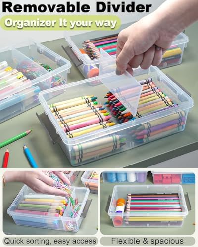 6 Pack Extra Large Pencil Box with Removable Divider, Thickened Pencil Case Bulk, Clear Crayon Marker Organizer Stackable Plastic Small Storage Containers for Pen Craft School Supplies(Grey) - Image 3